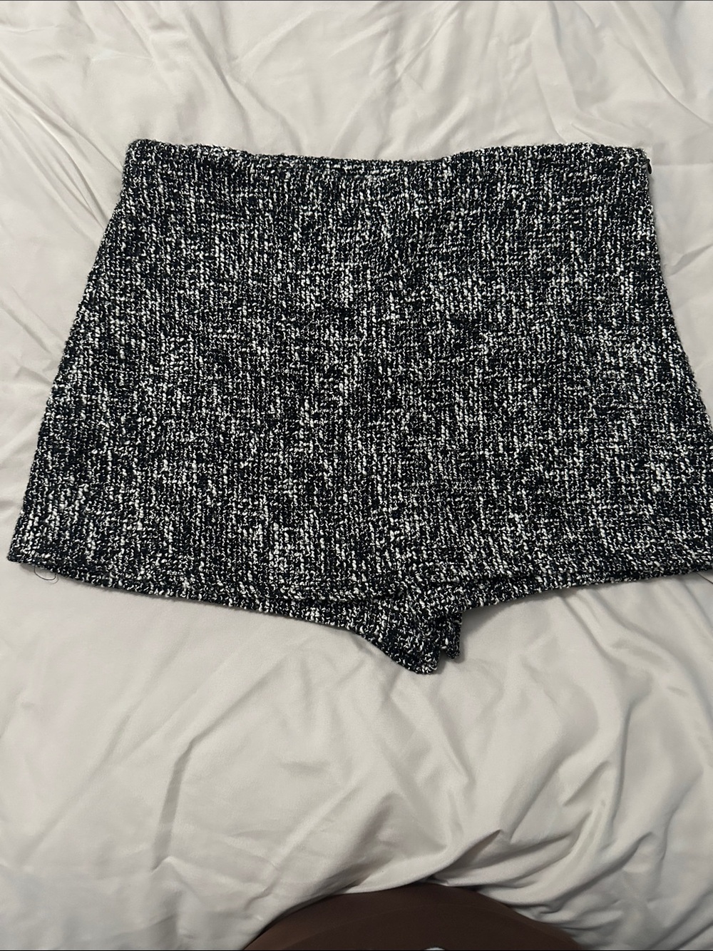 ZARA Black and White Tweed High-Waist Women’s Shorts